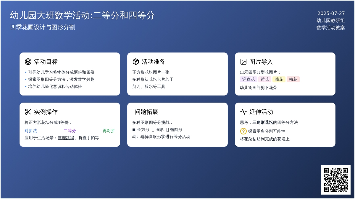 幼儿园大班数学活动:二等分和四等分