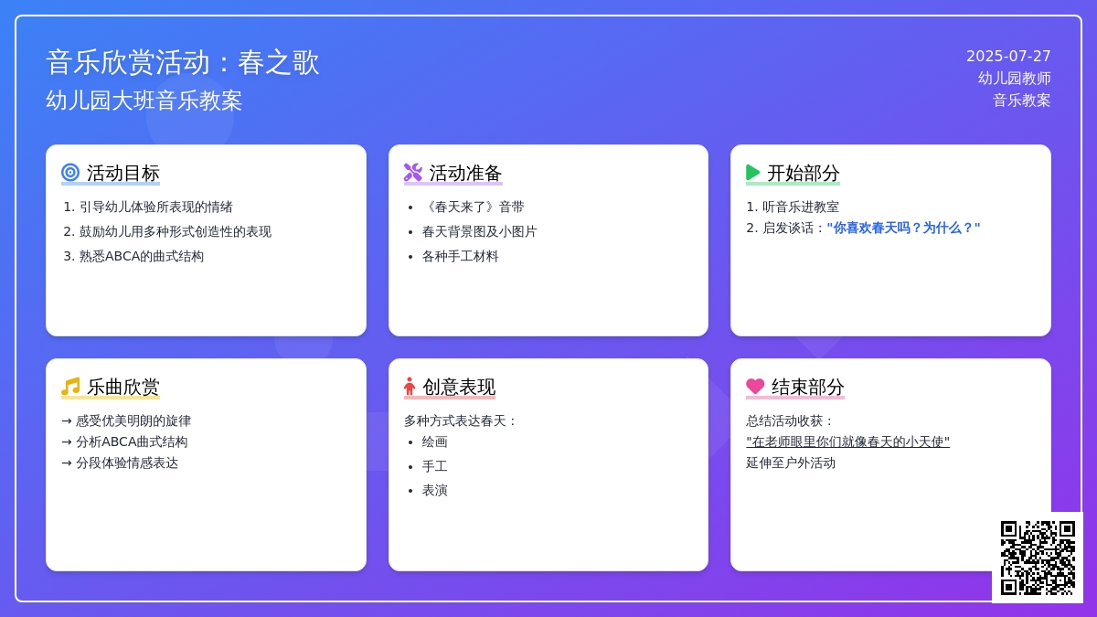 幼儿园大班音乐教案：音乐欣赏活动：春之歌