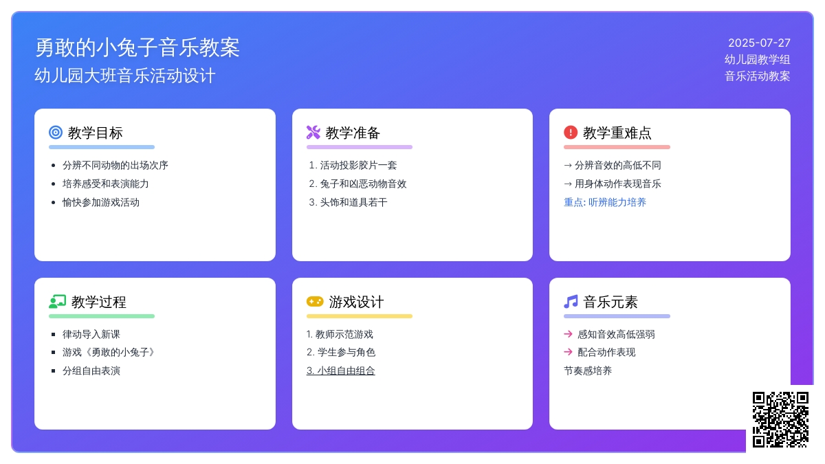 幼儿园大班音乐教案《勇敢的小兔子》