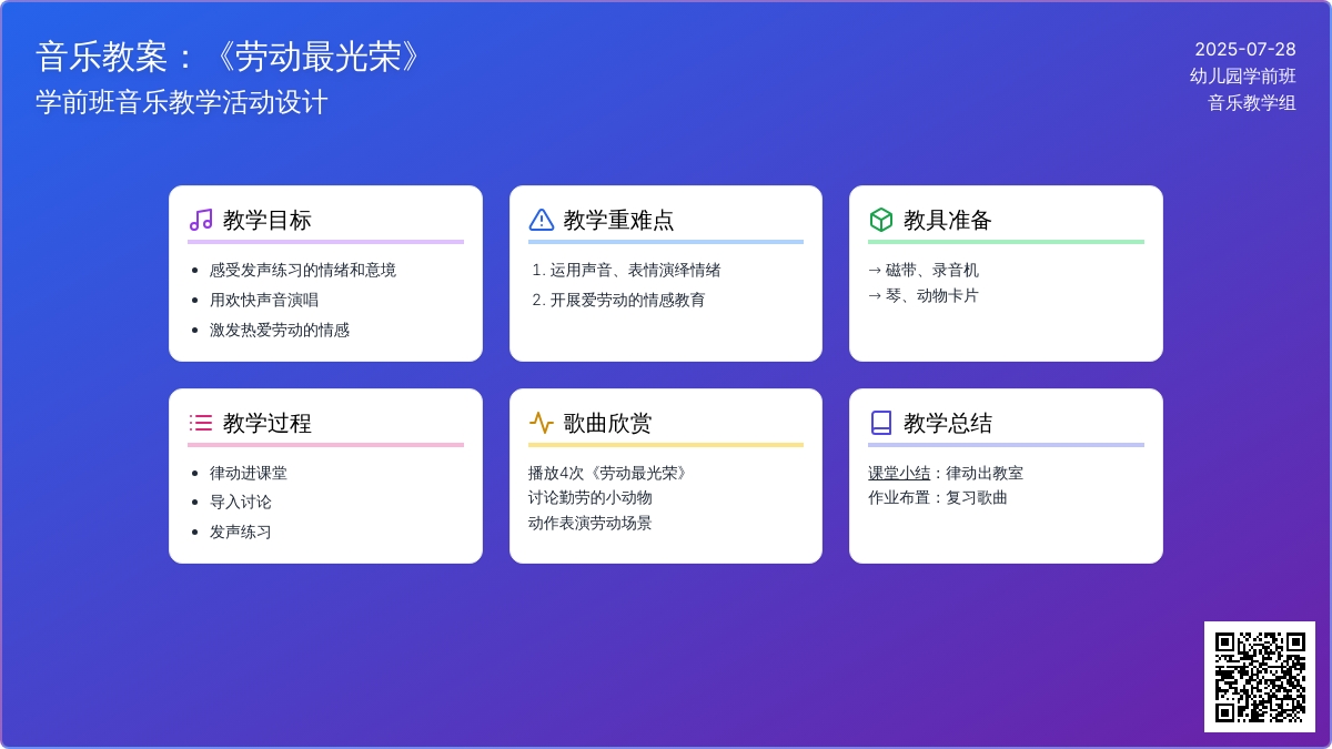 幼儿园学前班音乐教案：《劳动最光荣》