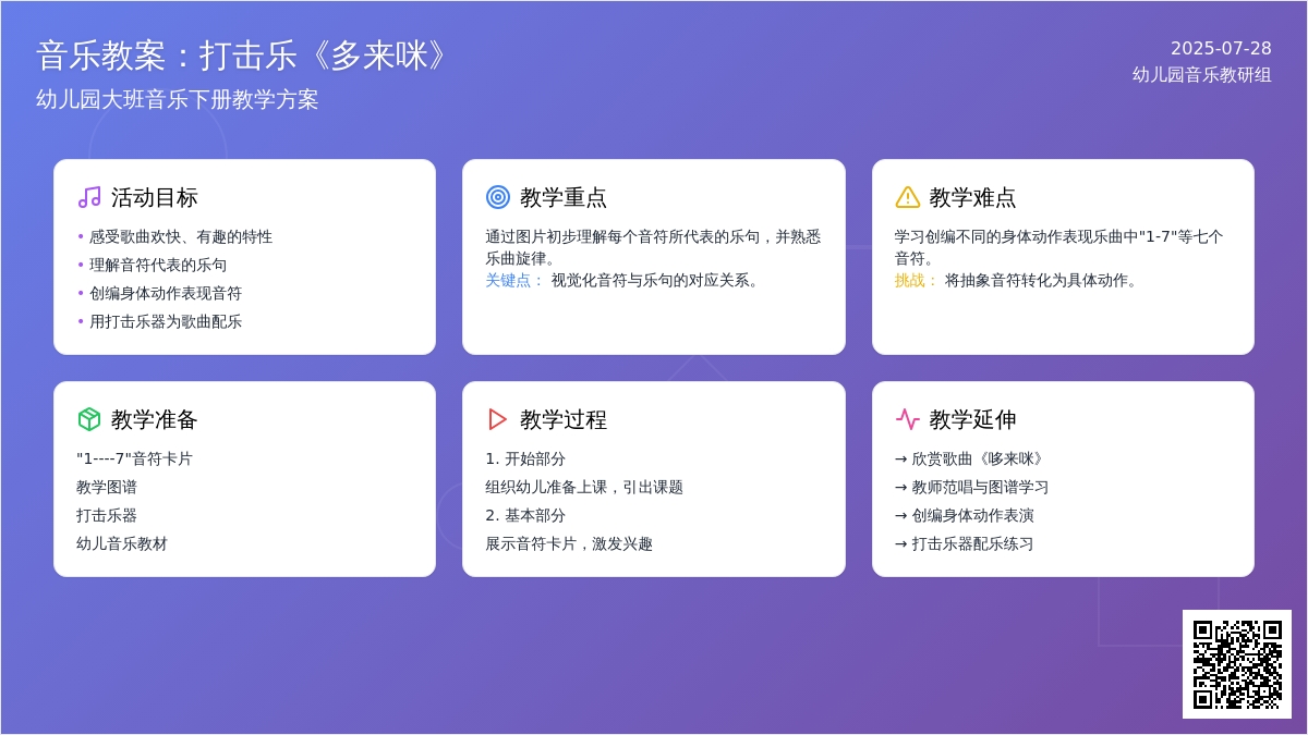 幼儿园大班音乐下册教案：打击乐《多来咪》