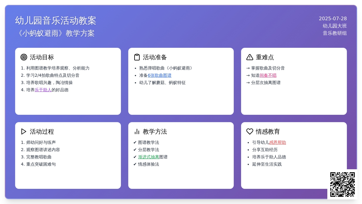 幼儿园大班音乐歌唱活动教案――小蚂蚁避雨