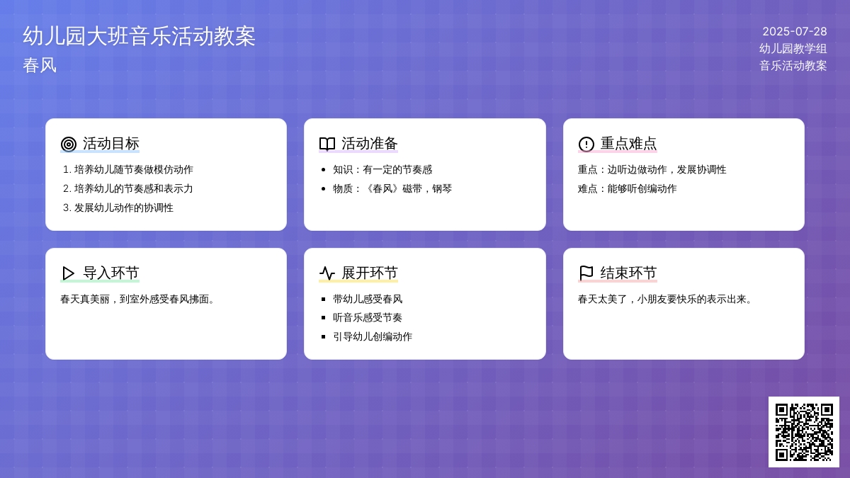 幼儿园大班音乐活动教案：春风