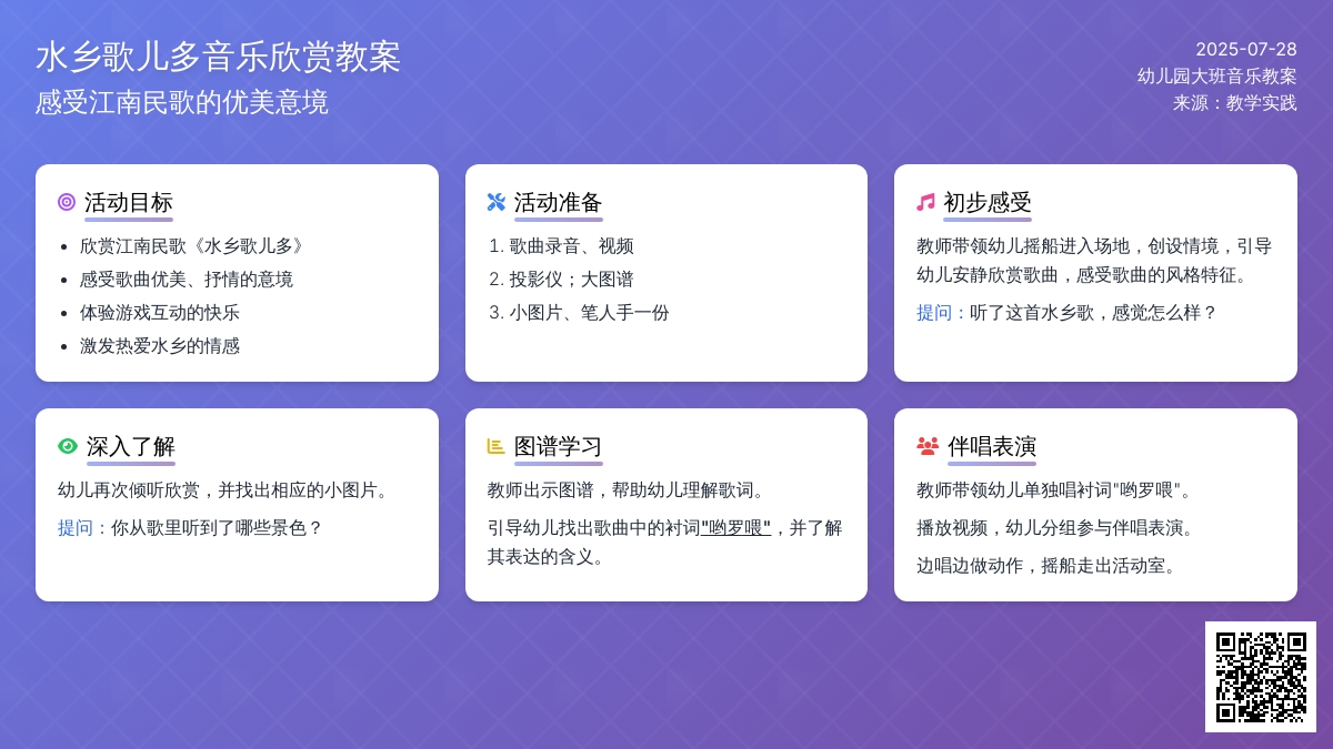 幼儿园大班音乐欣赏教案：水乡歌儿多