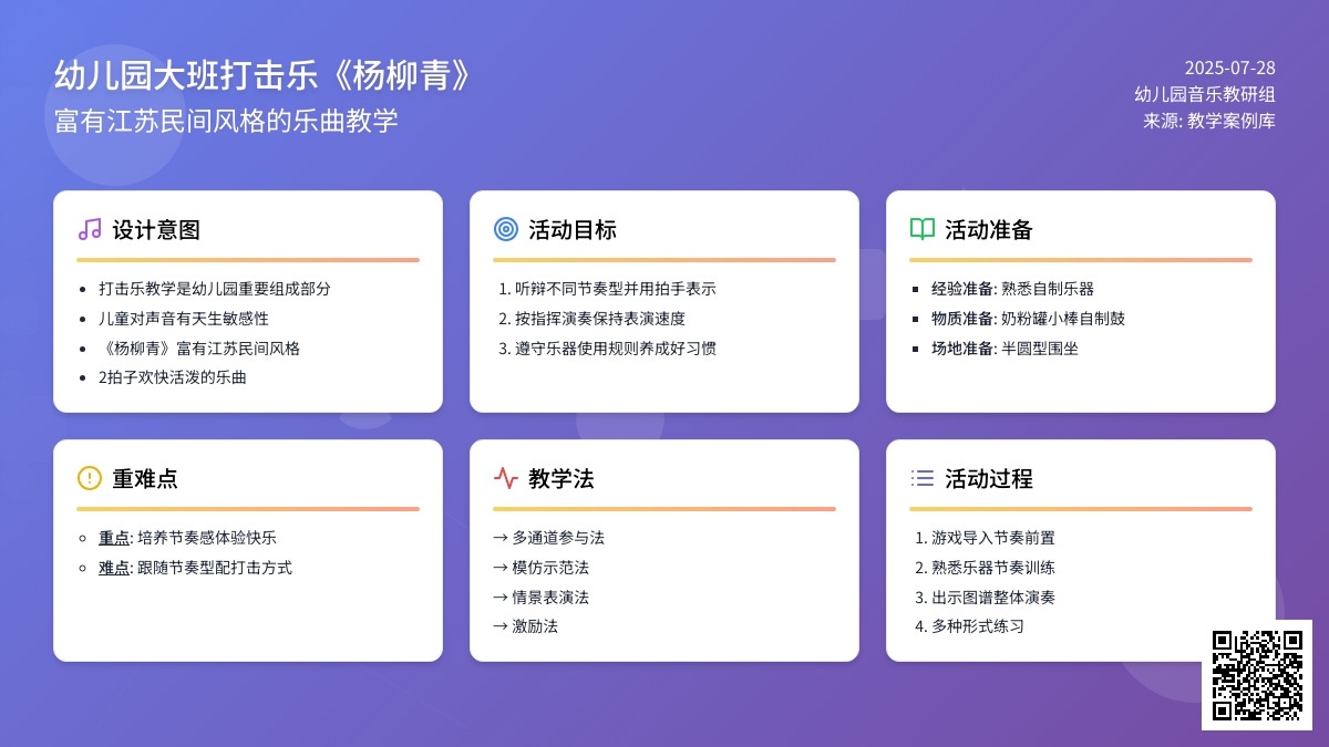 幼儿园大班打击乐《杨柳青》