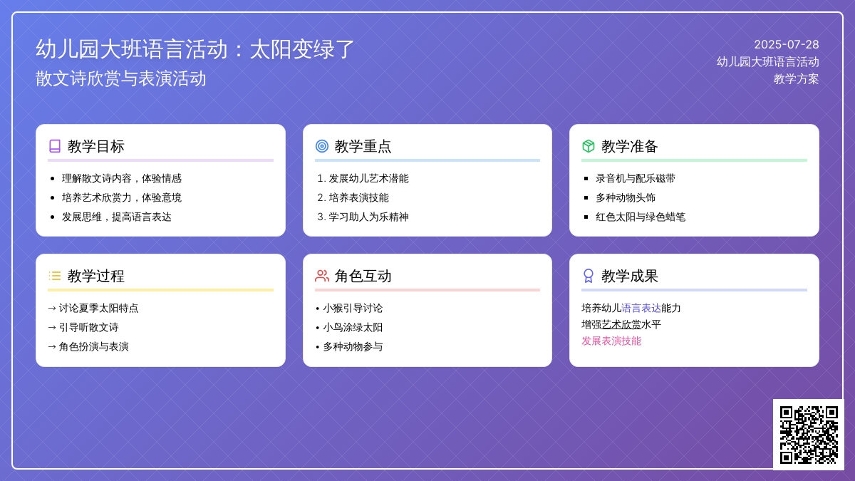 幼儿园大班语言活动：太阳变绿了