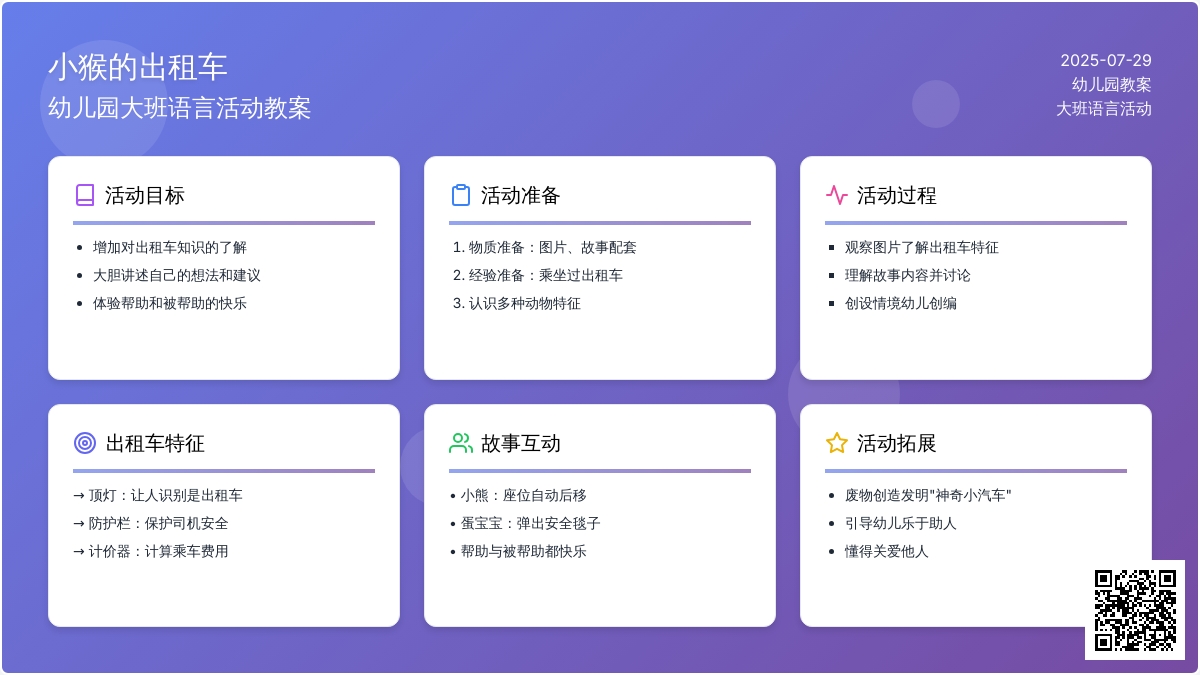幼儿园大班语言活动教案：《小猴的出租车》下载