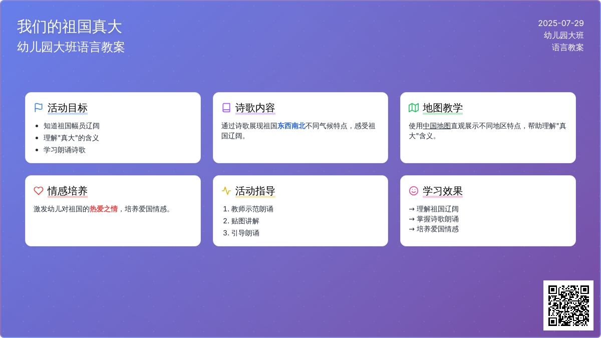 幼儿园大班语言教案：我们的祖国真大
