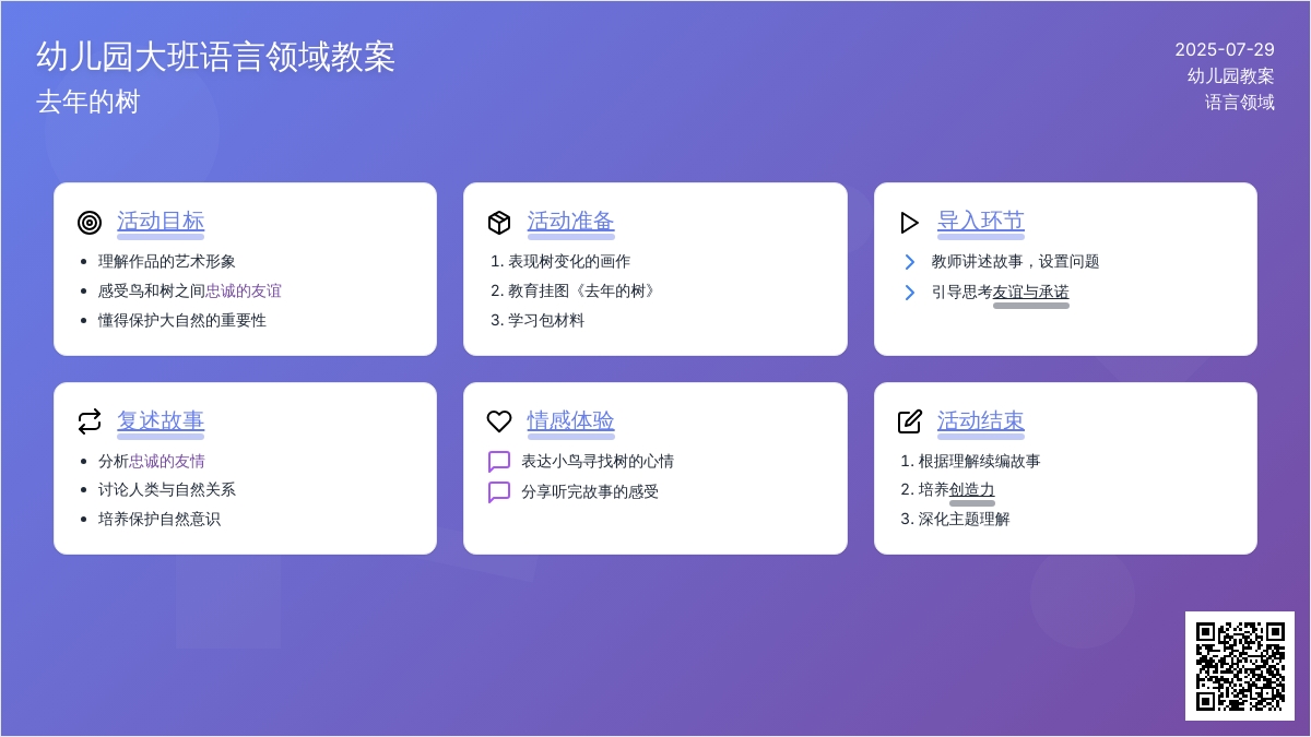幼儿园大班语言领域教案：去年的树