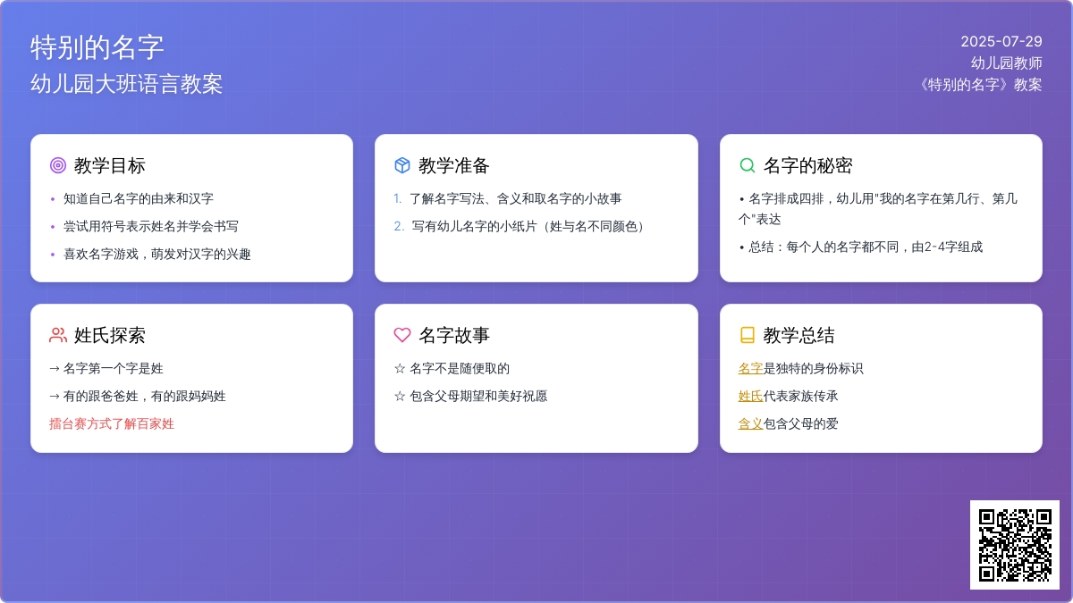 幼儿园大班语言《特别的名字》教案