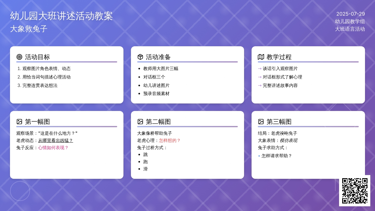 幼儿园大班讲述活动教案：大象救兔子