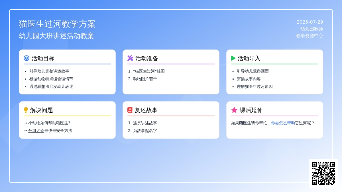 幼儿园大班讲述活动教案：猫医生过河