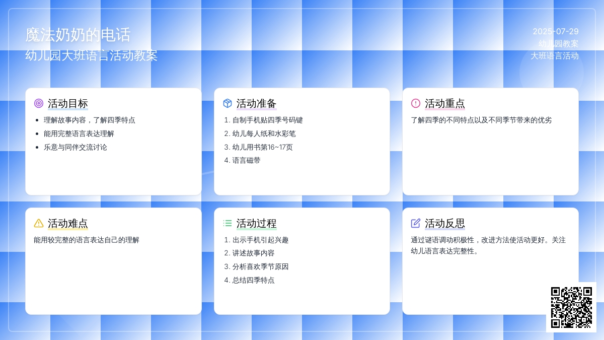 幼儿园大班语言活动教案：魔法奶奶的电话 (带反思)