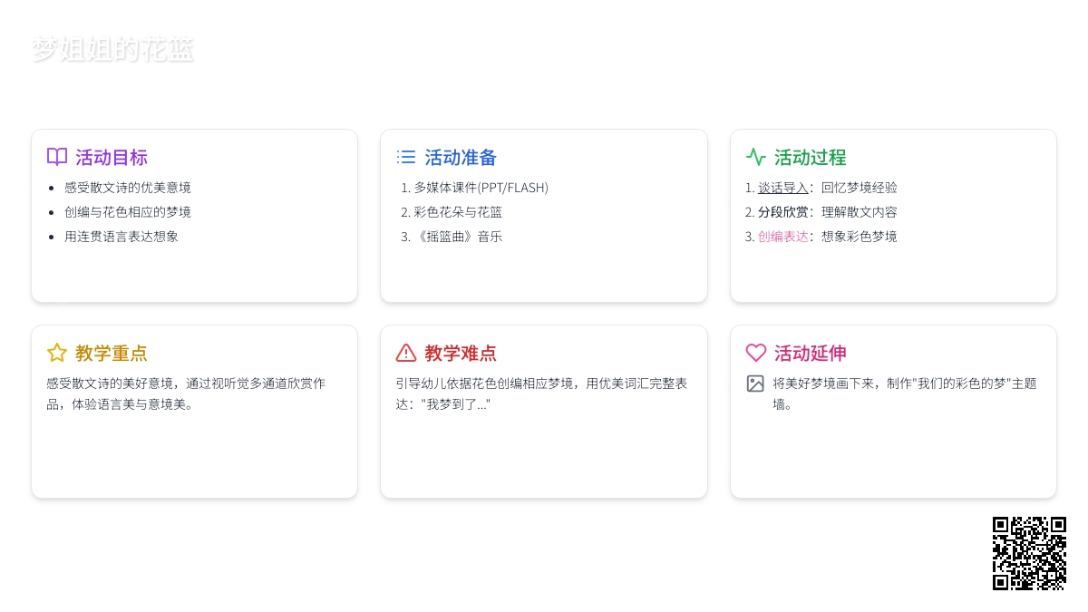 幼儿园大班语言教学设计：梦姐姐的花篮