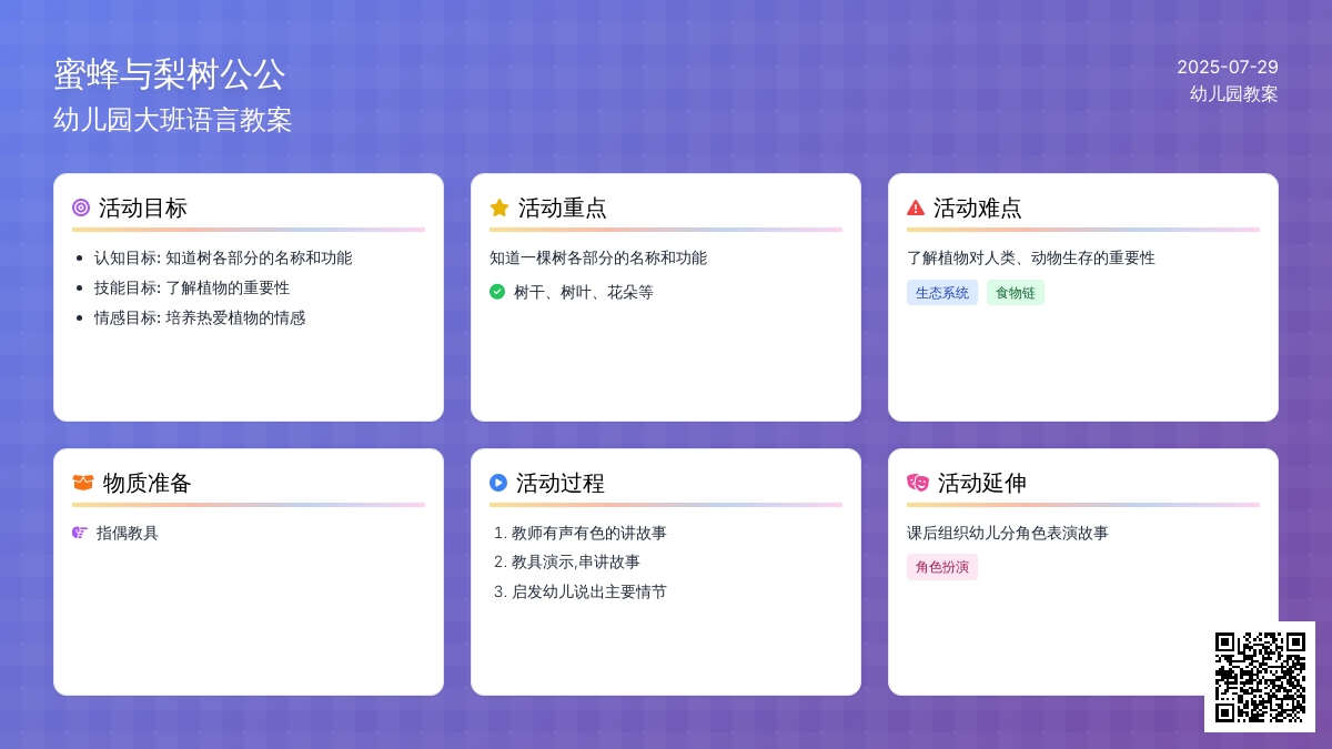 幼儿园大班语言教案：蜜蜂与梨树公公