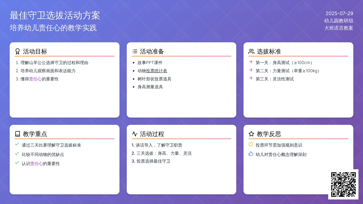 幼儿园大班语言教案：最佳守卫