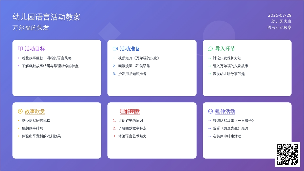 幼儿园大班语言活动教案：万尔福的头发