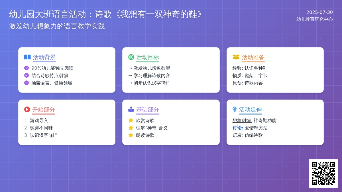 幼儿园大班语言活动：诗歌《我想有一双神奇的鞋》