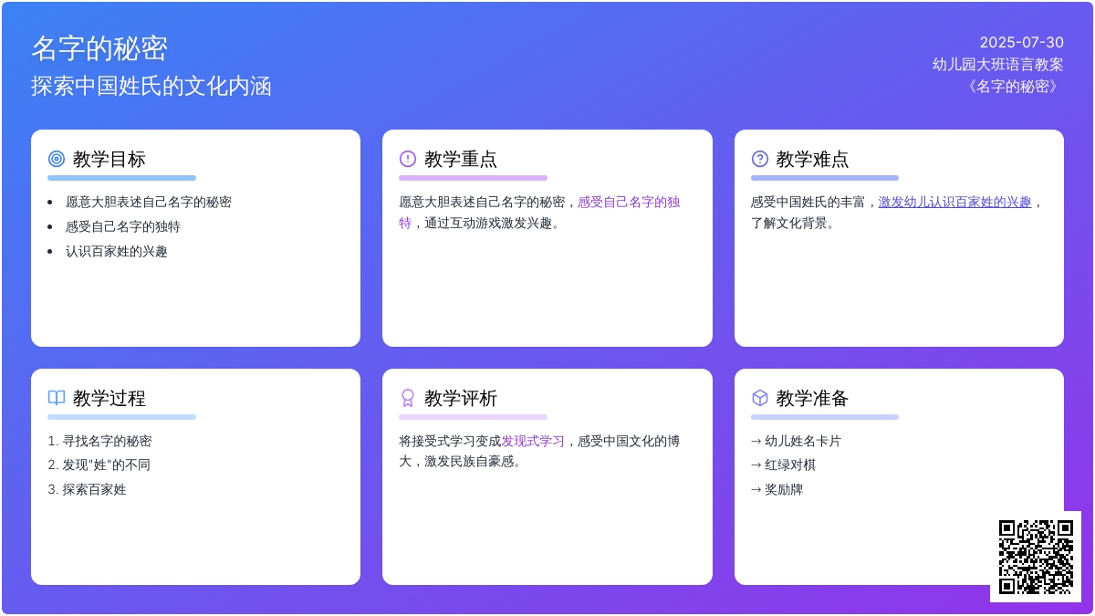 幼儿园大班语言教案：名字的秘密