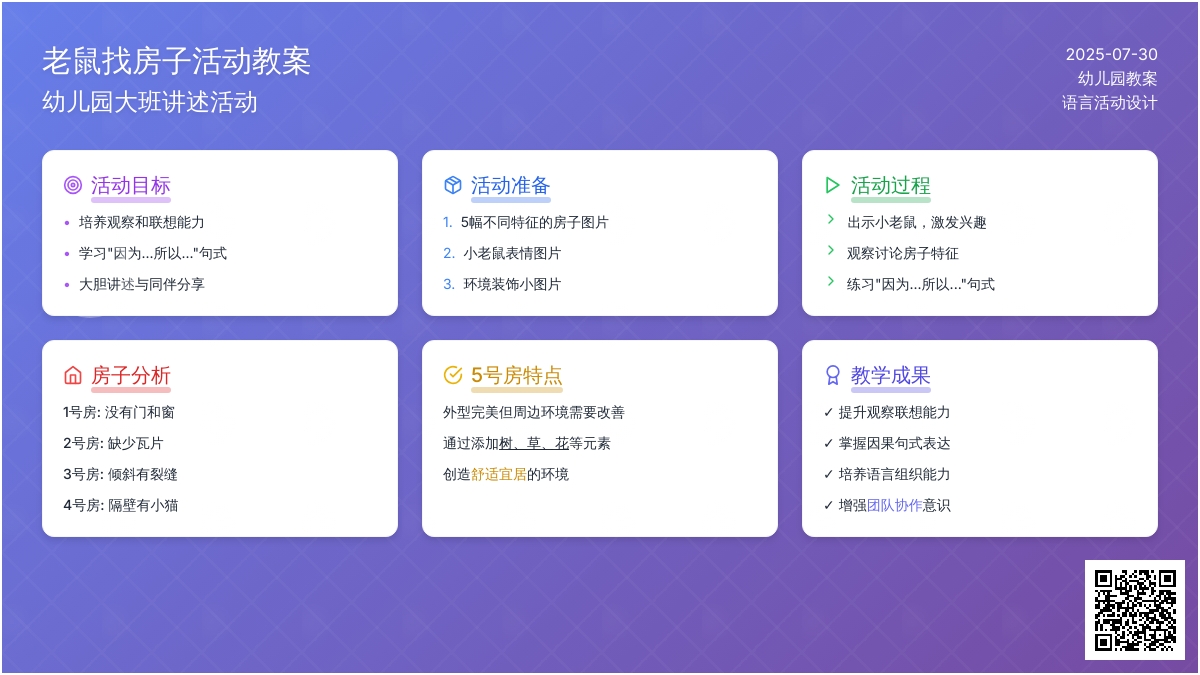 幼儿园大班讲述活动教案：老鼠找房子