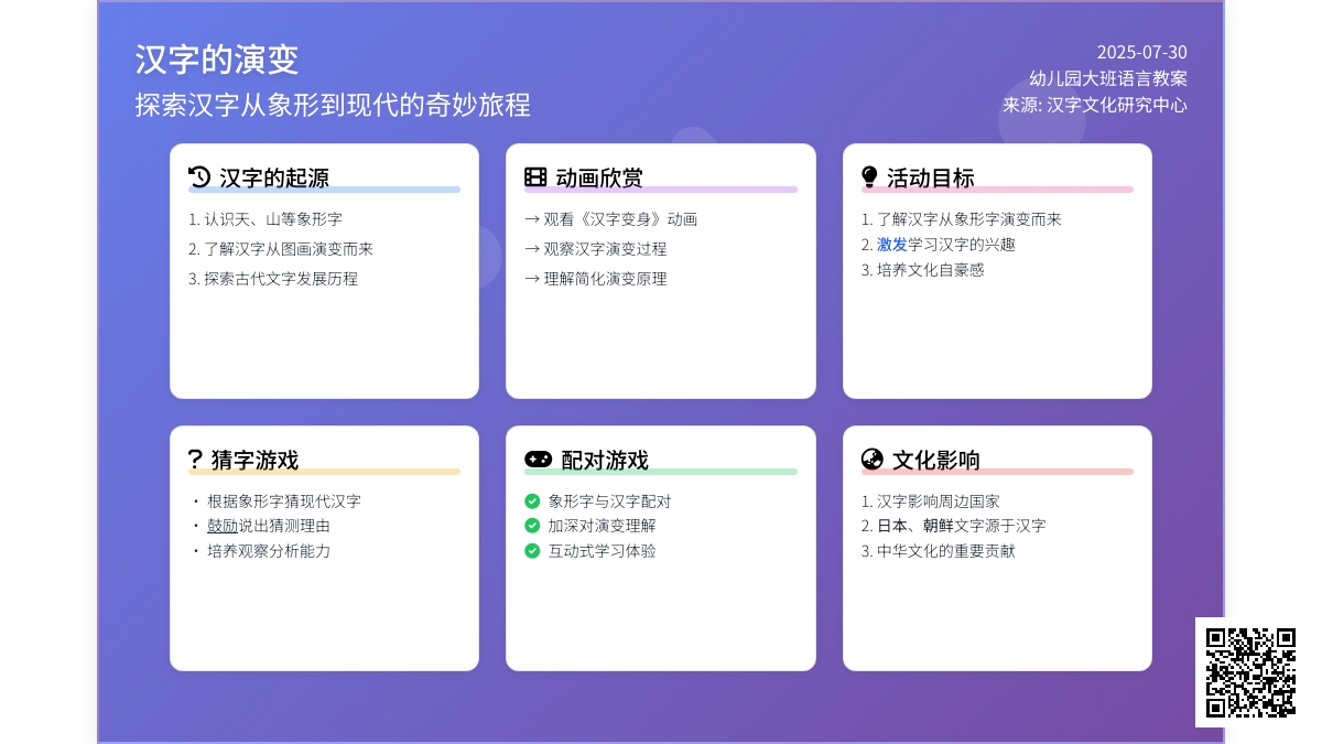 幼儿园大班语言教案：汉字的演变
