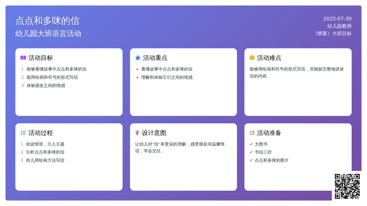 幼儿园大班语言活动：点点和多咪的信