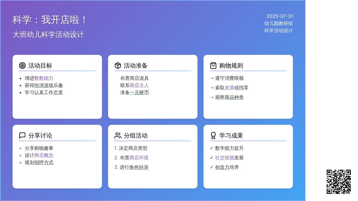 科学：我开店啦！( 大班)