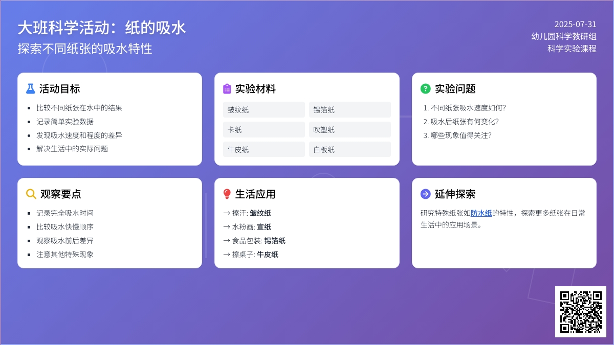 大班科学活动：纸的吸水