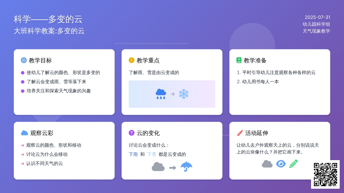 大班科学教案:多变的云