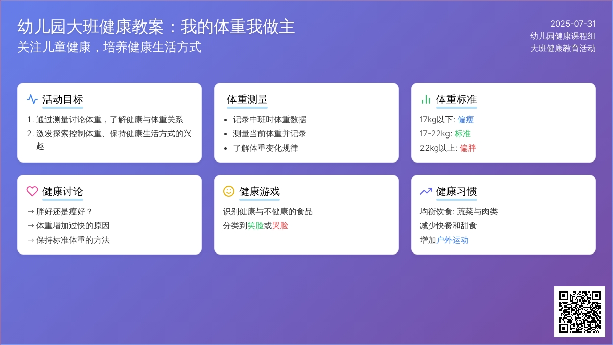幼儿园大班健康教案：我的体重我做主