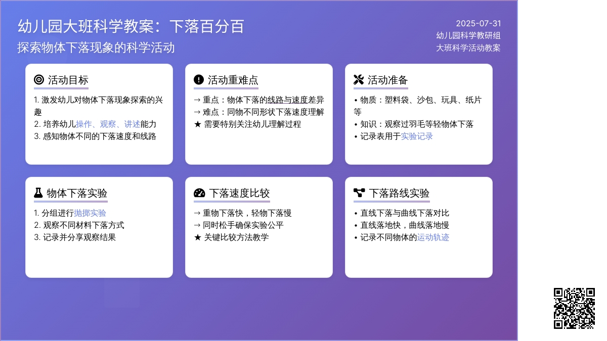 幼儿园大班科学教案：下落百分百