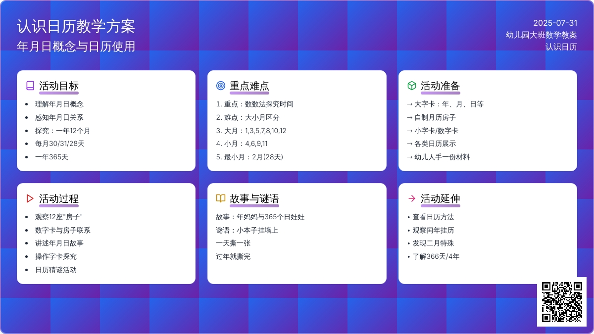 幼儿园大班数学教案：认识日历