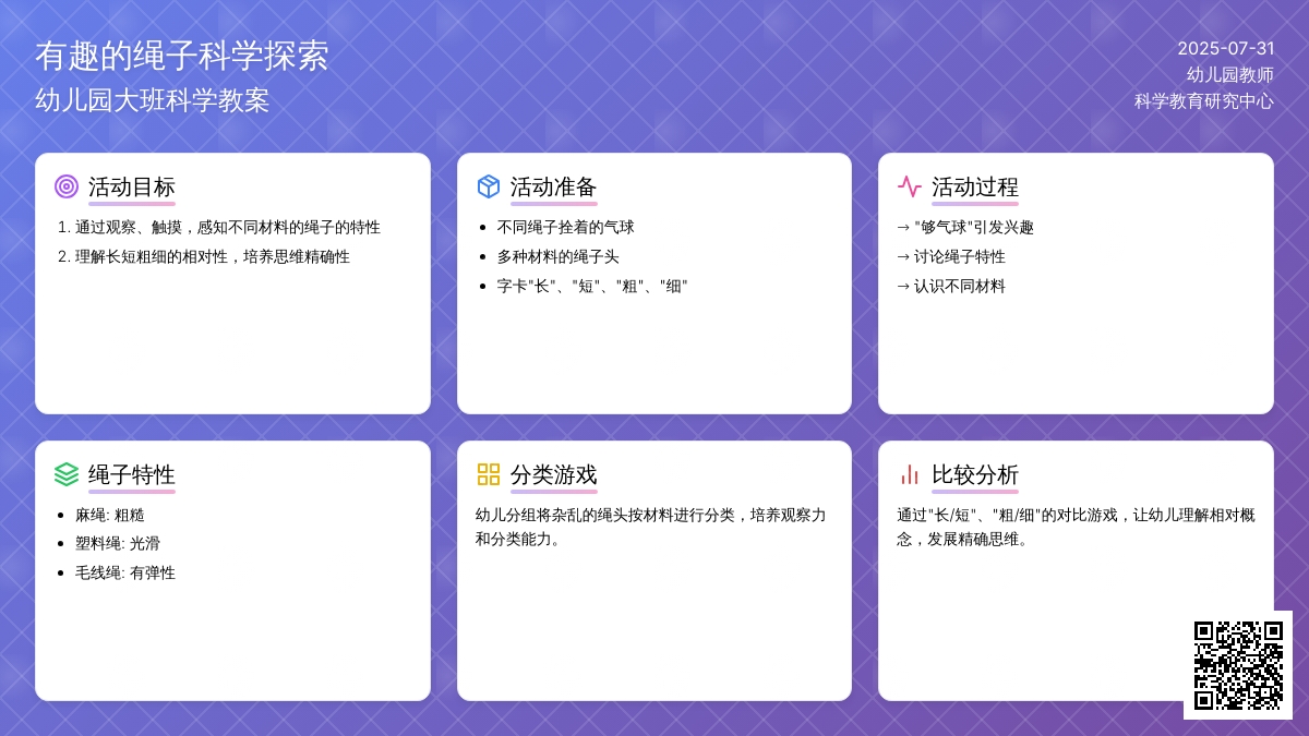 幼儿园大班科学教案：有趣的绳子