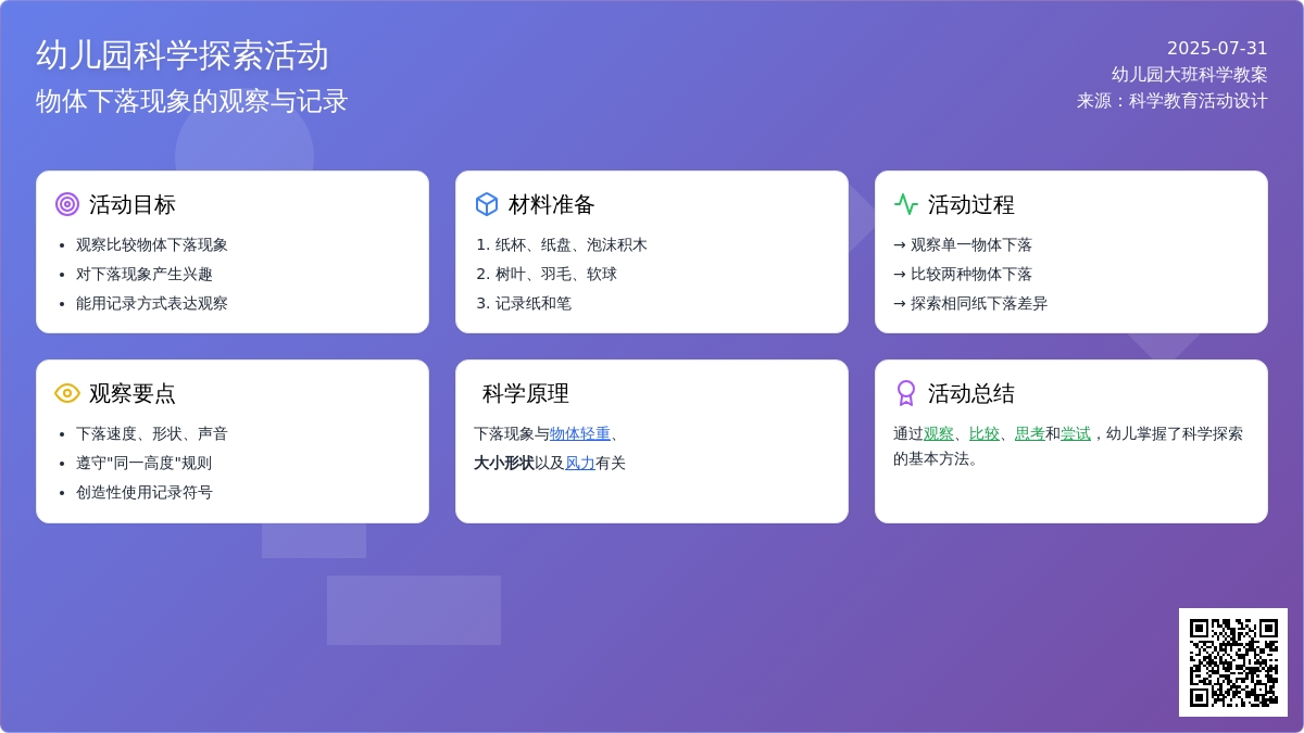 幼儿园大班科学活动教案：落下来