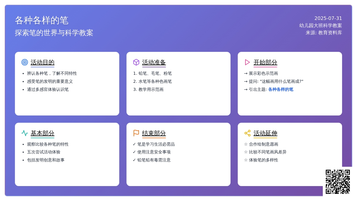 幼儿园大班科学教案：各种各样的笔