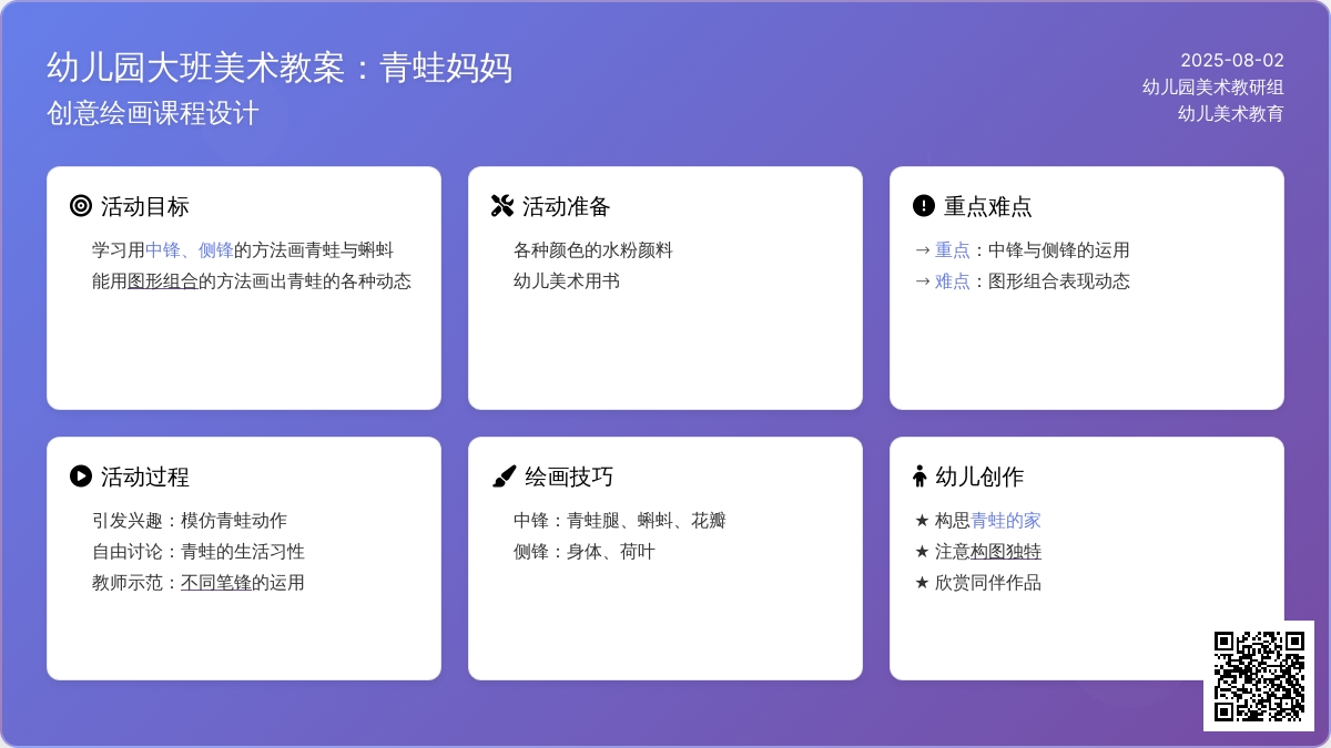 幼儿园大班美术教案：青蛙妈妈