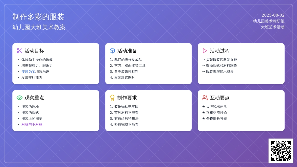 幼儿园大班美术教案：制作多彩的服装