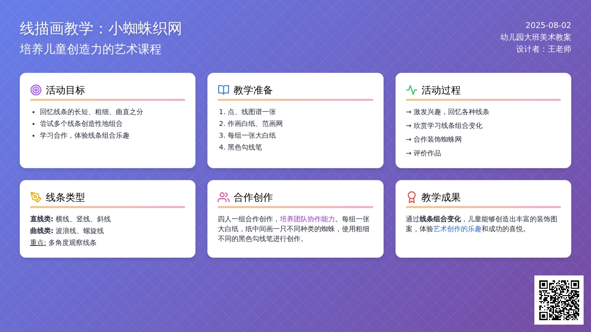 幼儿园大班线描画教案：小蜘蛛织网