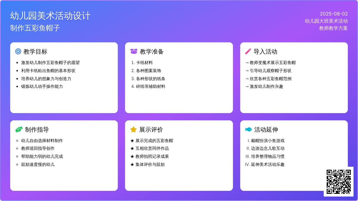 幼儿园大班美术活动设计：制作五彩鱼帽子