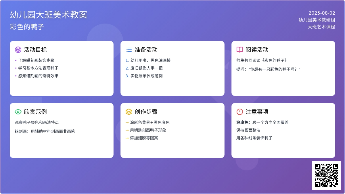 幼儿园大班美术教案：彩色的鸭子