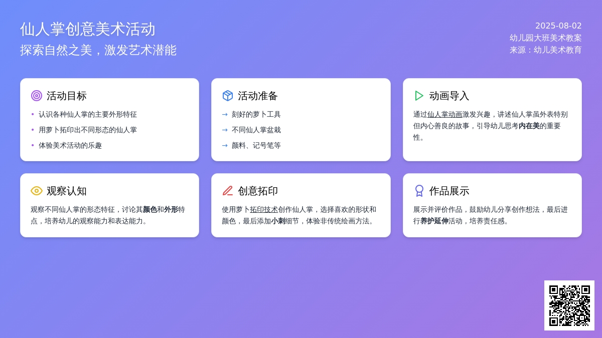幼儿园大班美术活动教案：仙人掌