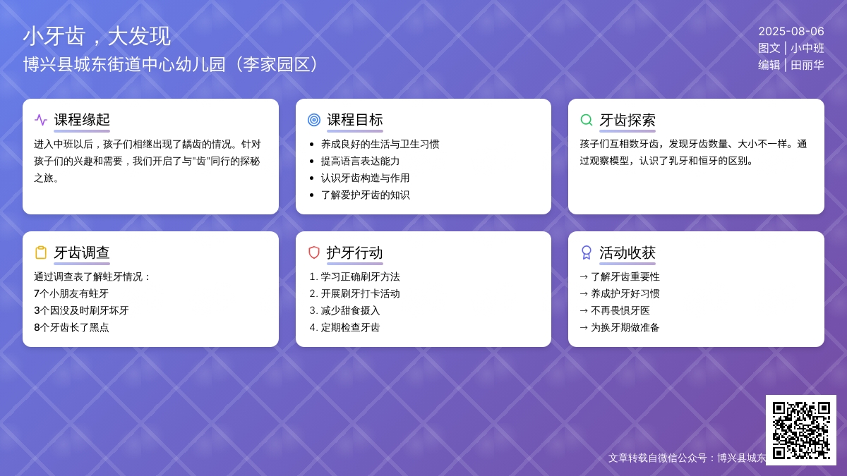 【自主课程—班本课程】小牙齿大发现——城幼（李家园区）小中班幼儿课程故事