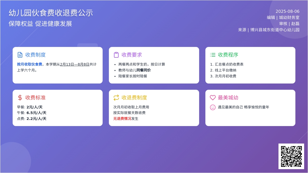 博兴县城东街道中心幼儿园伙食费收退费公示