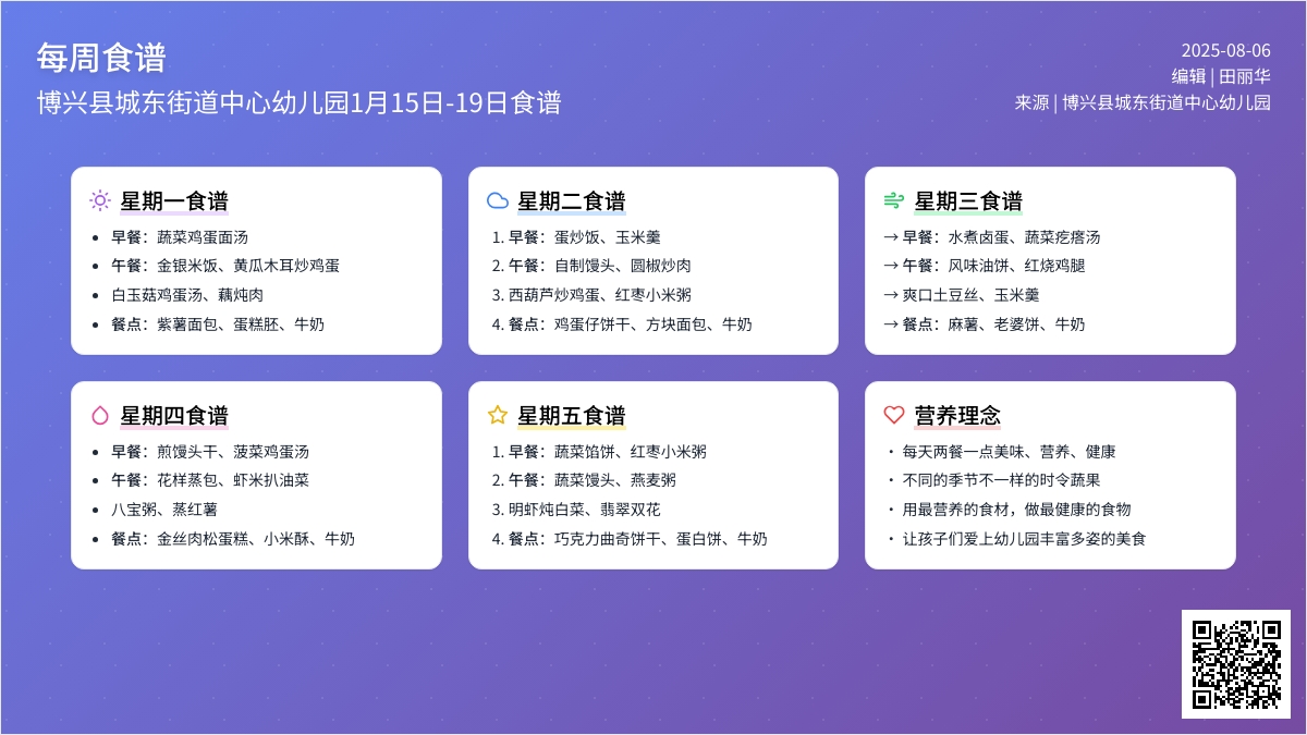 【悦·自然—自然校园】爱在城幼，“食”育美好——博兴县城东街道中心幼儿园每周食谱（1月15日—1月19日）